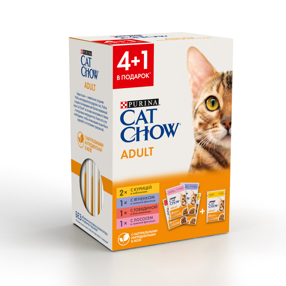 Cat Chow Ассорти в желе пауч для кошек 85 г 4+1 1
