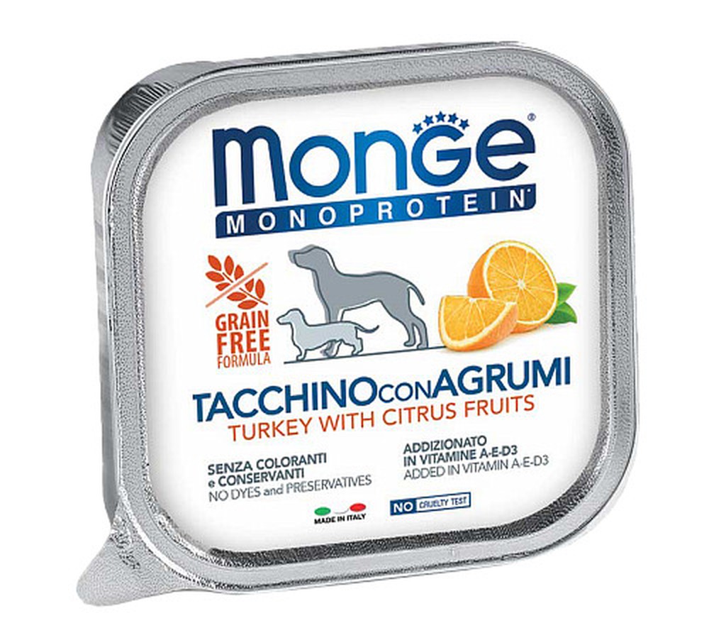 Monge Monoprotein Fruit Индейка/цитрусовые консервы для собак