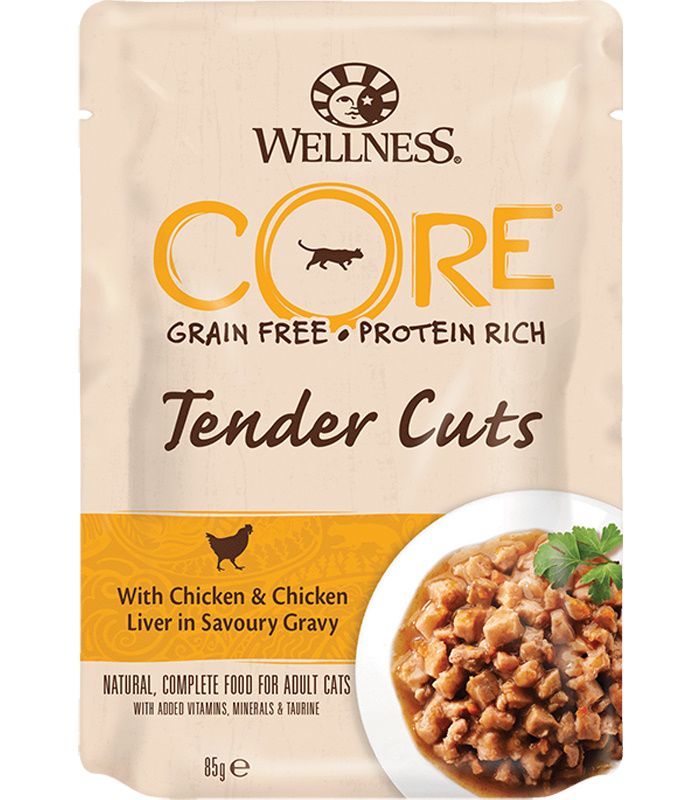 Wellness Core Курица/куриная печень в виде нарезки в соусе пауч для кошек 85 г 1