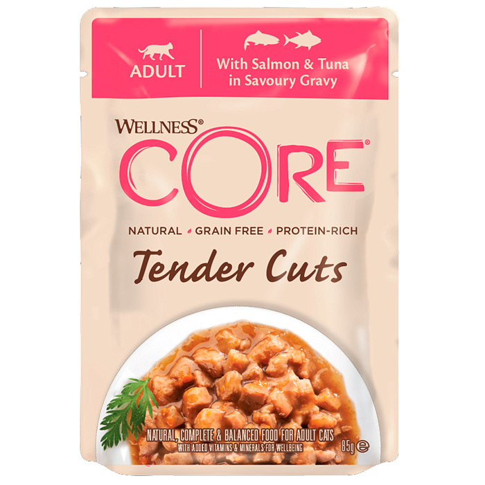 Wellness Core Лосось/Тунец в виде нарезки в соусе пауч для кошек 85 г