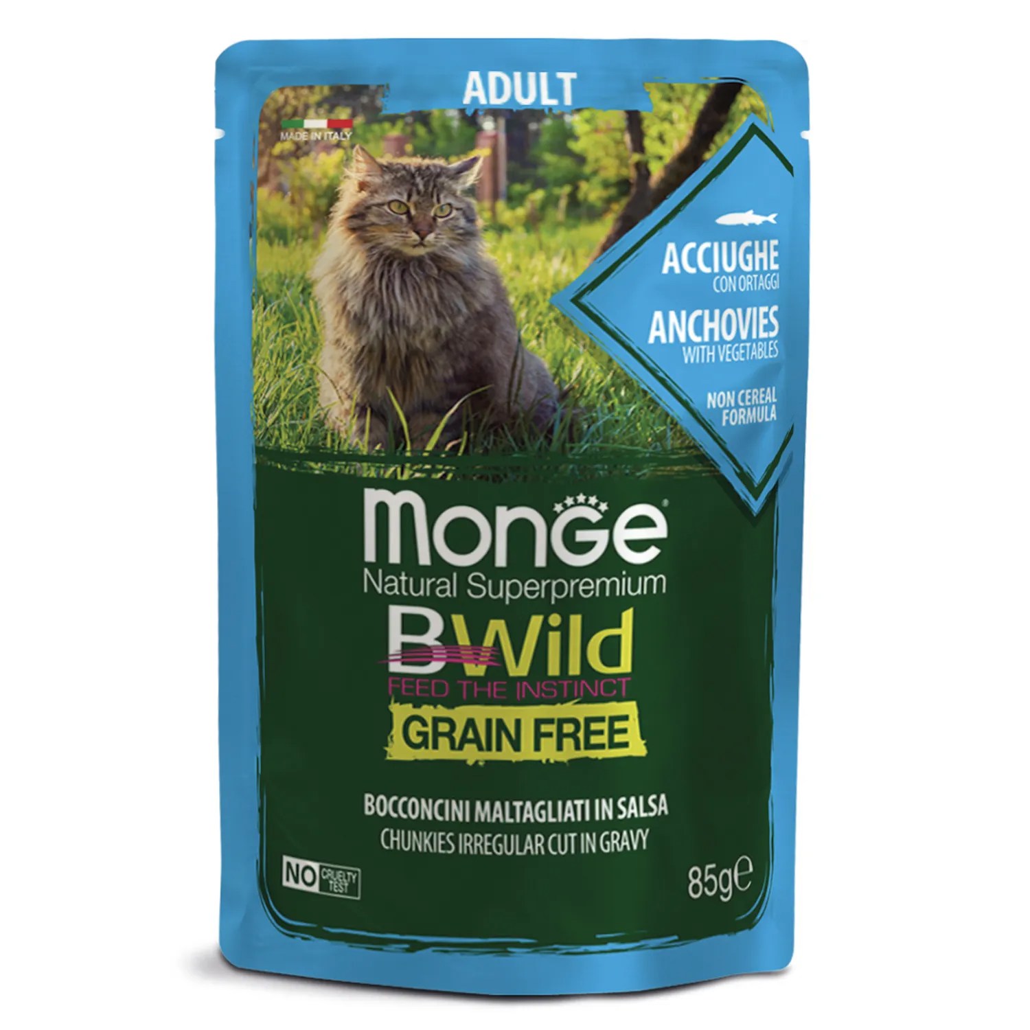 Monge Cat BWild GRAIN FREE Adult Анчоусы с овощами пауч для кошек 85 г 1
