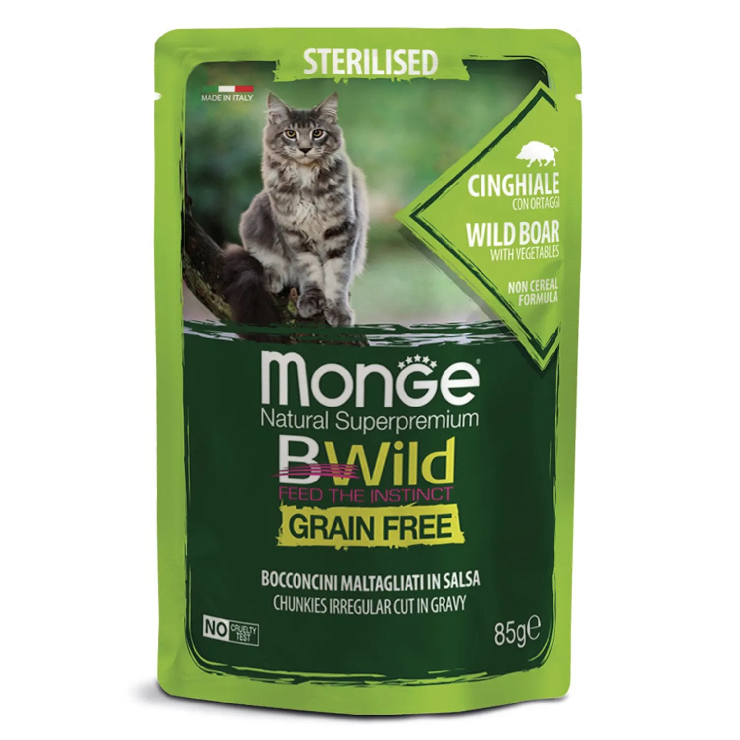 Monge Cat BWild GRAIN FREE Sterilised Кабан с овощами пауч для кошек 85 г 1