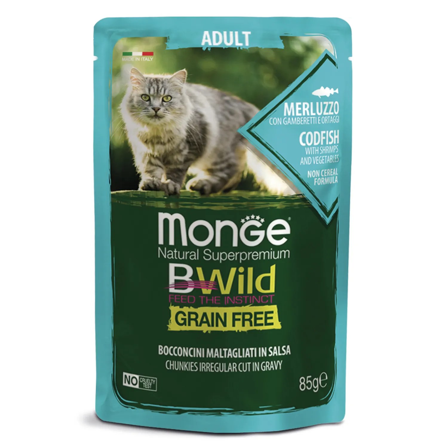 Monge Cat BWild GRAIN FREE Adult Треска с овощами пауч для кошек 85 г 1