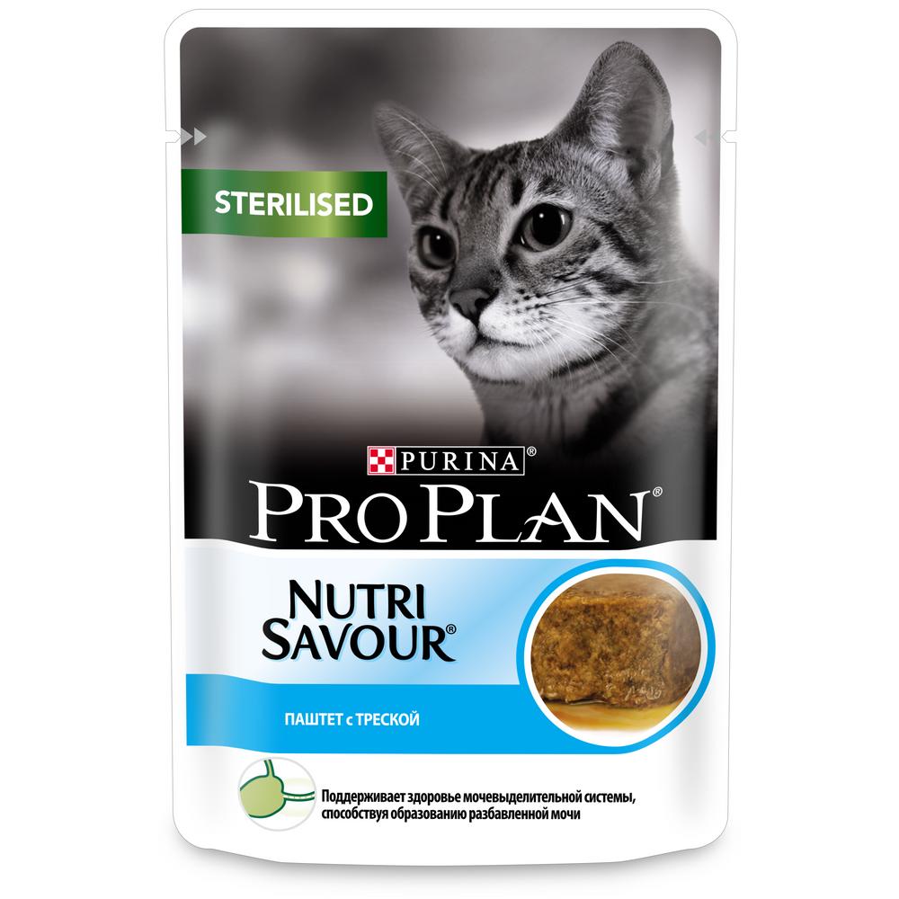 Pro Plan Nutri Savour Sterilised Треска паштет пауч для кошек 85 г 1