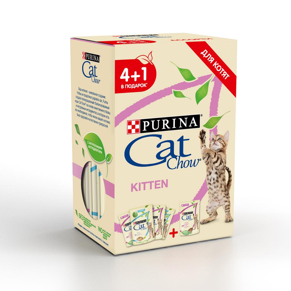 Cat Chow Kitten Индейка/Ягненок в желе пауч для котят 85 г Набор 4+1 1