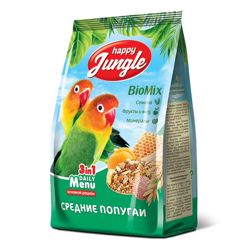 Happy Jungle Корм для средних попугаев 500 г