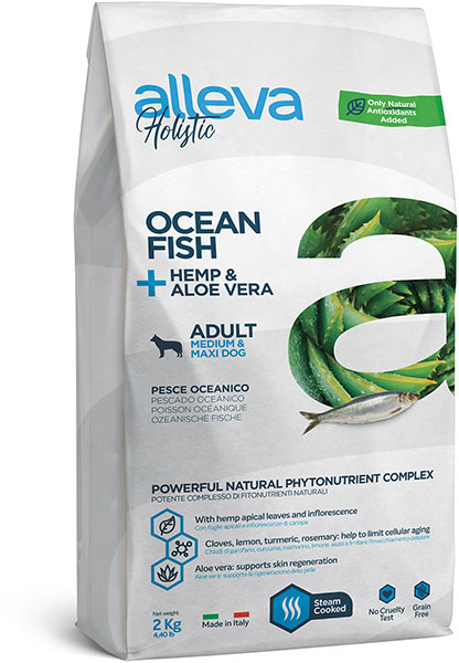 Alleva Holistic Medium/Maxi Adult Океаническая рыба/Конопля/Алоэ вера (б/зерн) для собак 2 кг