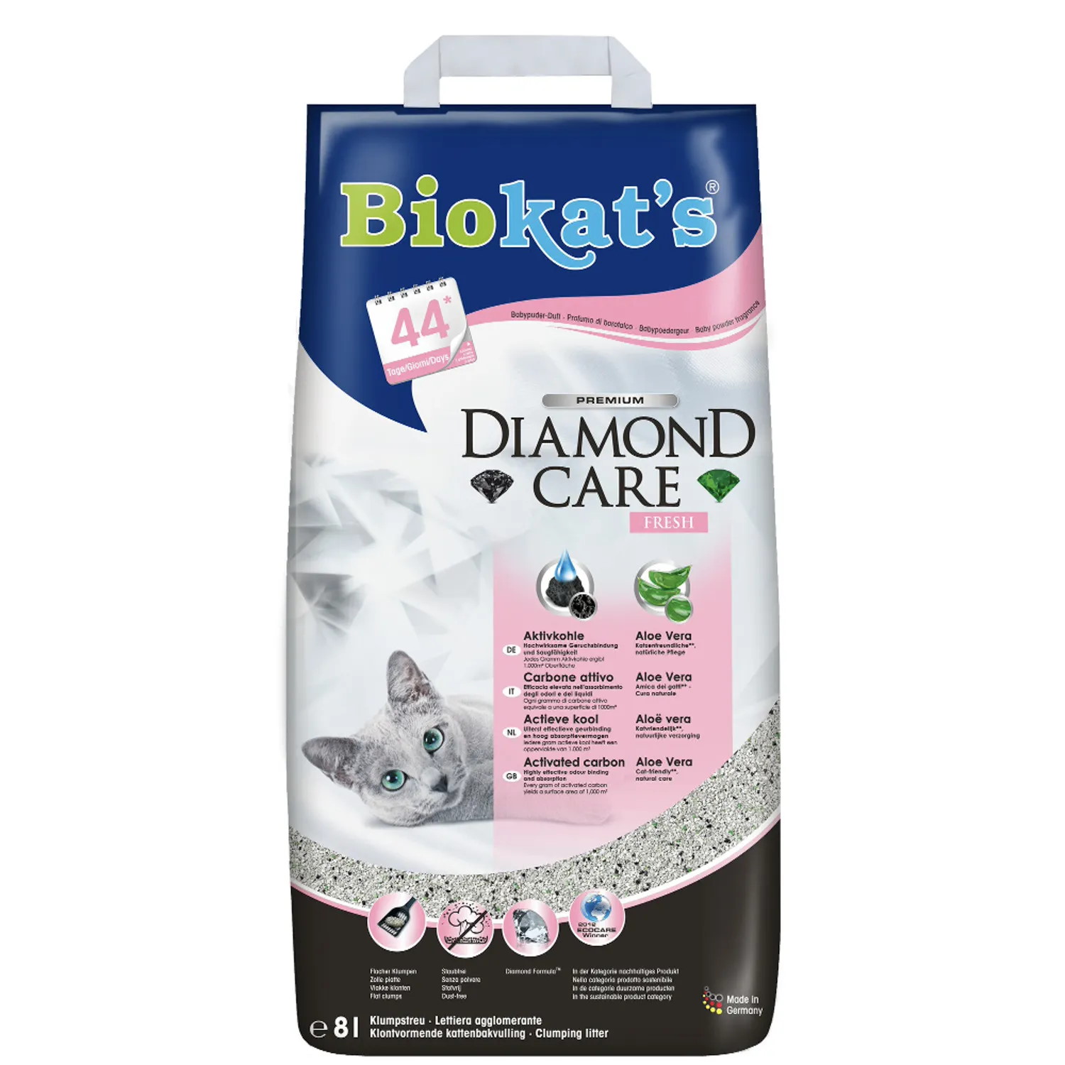 Наполнитель BIOKAT'S Diamond Care FRESH с активированным углем ароматизирован 8л (6.9 кг) 1