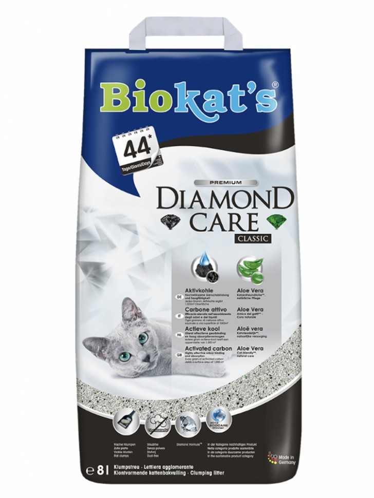 Наполнитель BIOKAT'S Diamond Care CLASSIC комкующийся с активированным углем 8л (6.9 кг) 1