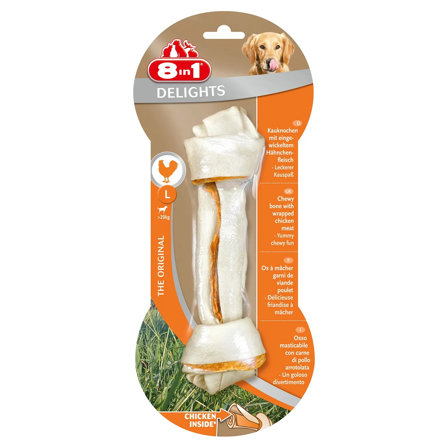 Кость 8in1 DELIGHTS Beef Косточка с куриным мясом для крупных собак L 21 см 1