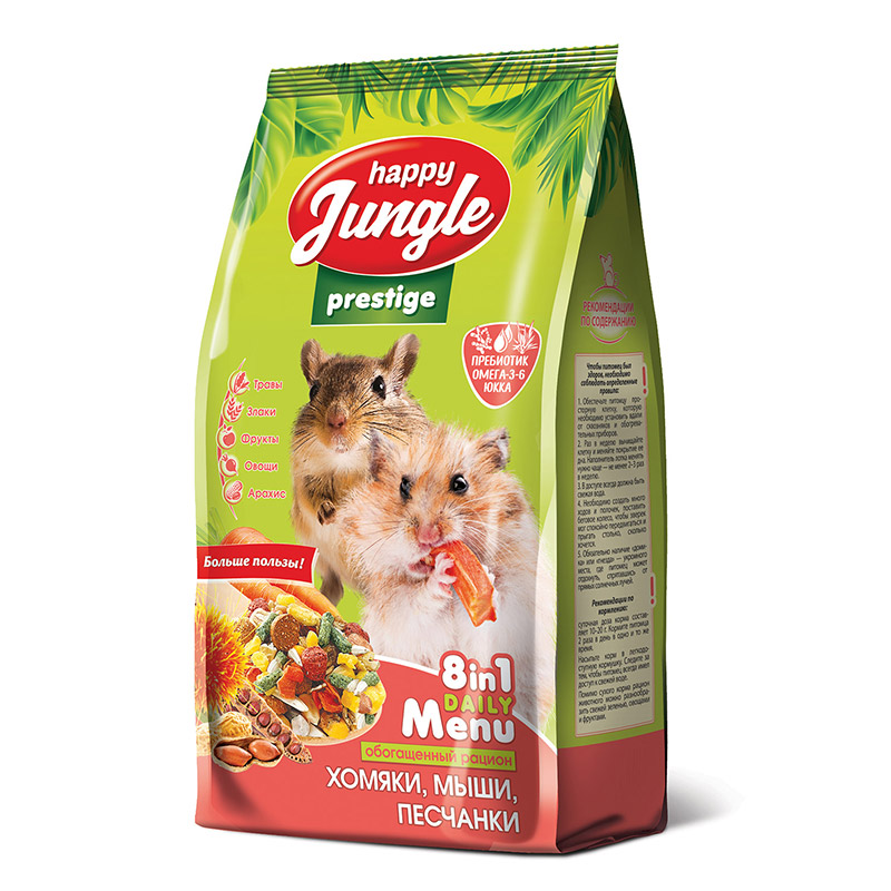 Корм Happy Jungle Prestige для хомяков, мышей и песчанок 500 г