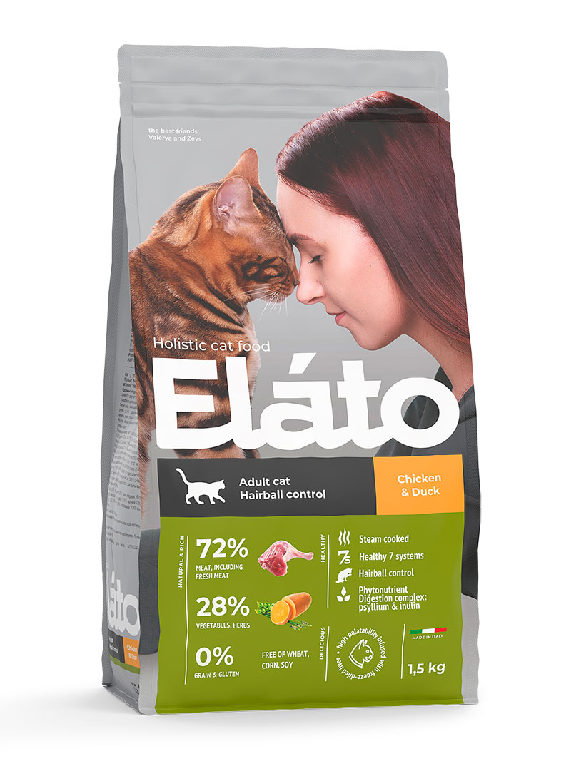 Elato Holistic Adult Hairball Control Курица/Утка для кошек