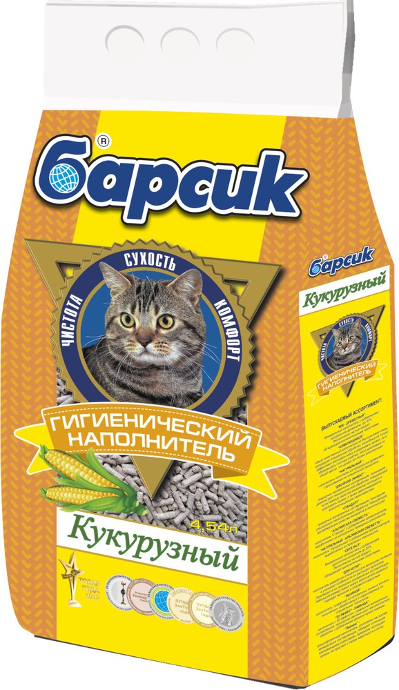 Наполнитель Барсик Кукурузный впитывающий для кошек 4,54 л 1