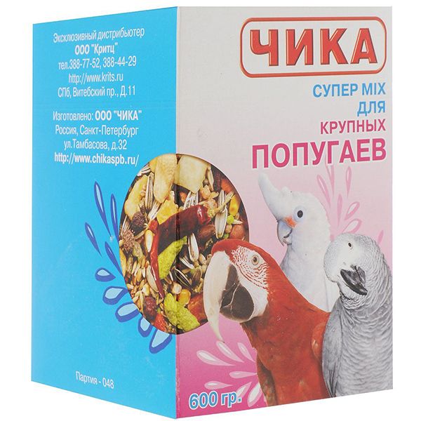 Чика Супер Mix корм для крупных попугаев 600 г 1