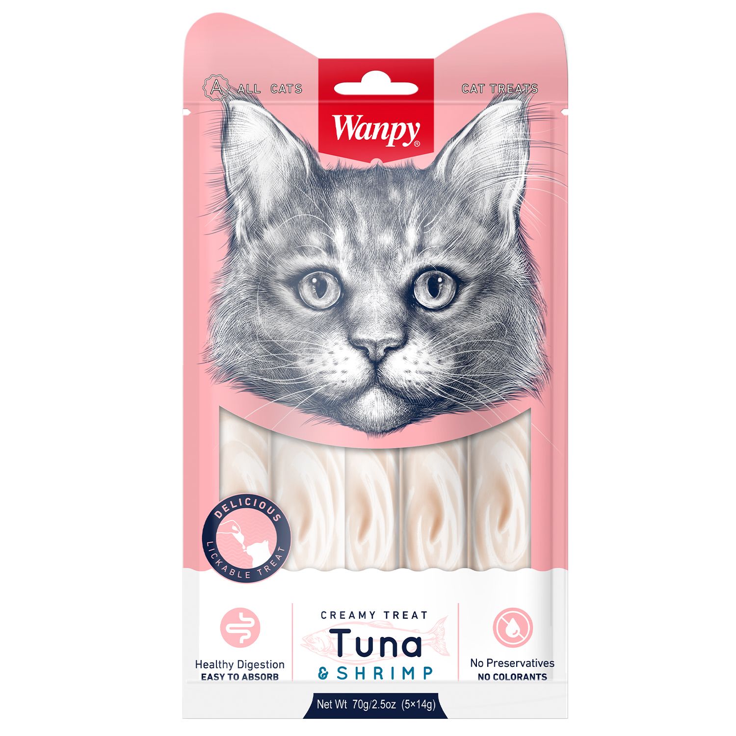 Лакомство Wanpy Cat нежное пюре из тунца и креветок для кошек 70 г
