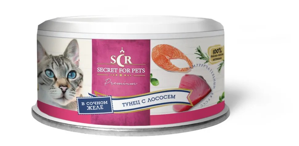 Secret Premium Тунец/лосось в желе конс для кошек 85 г