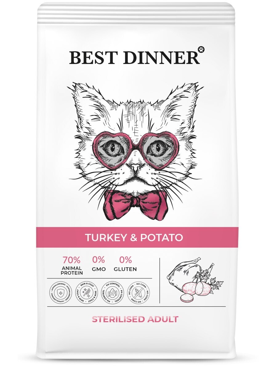 Best Dinner Sterilised Индейка/Картофель для кошек 1