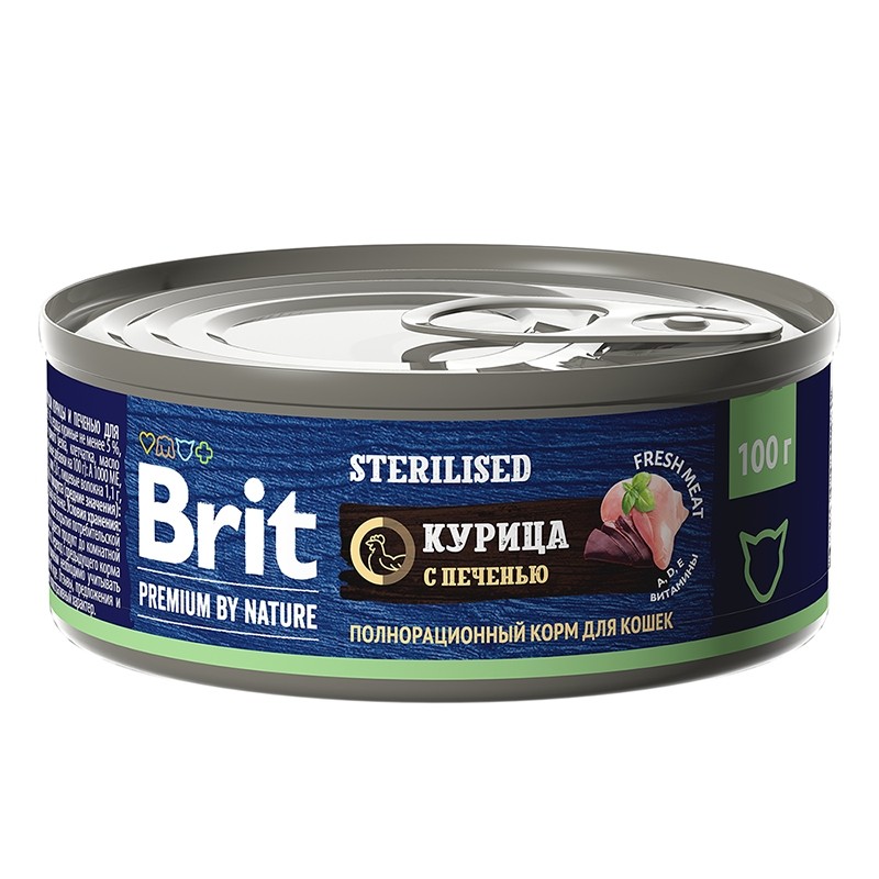 Brit Premium by Nature Sterilised Курица/Печень консервы для кошек 100 г