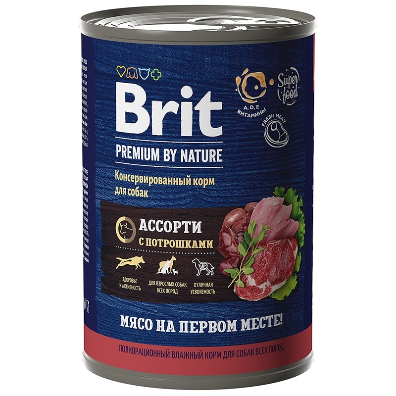 Brit Premium by Nature All Breeds Мясное Ассорти/Потрошки консервы для собак 410 г