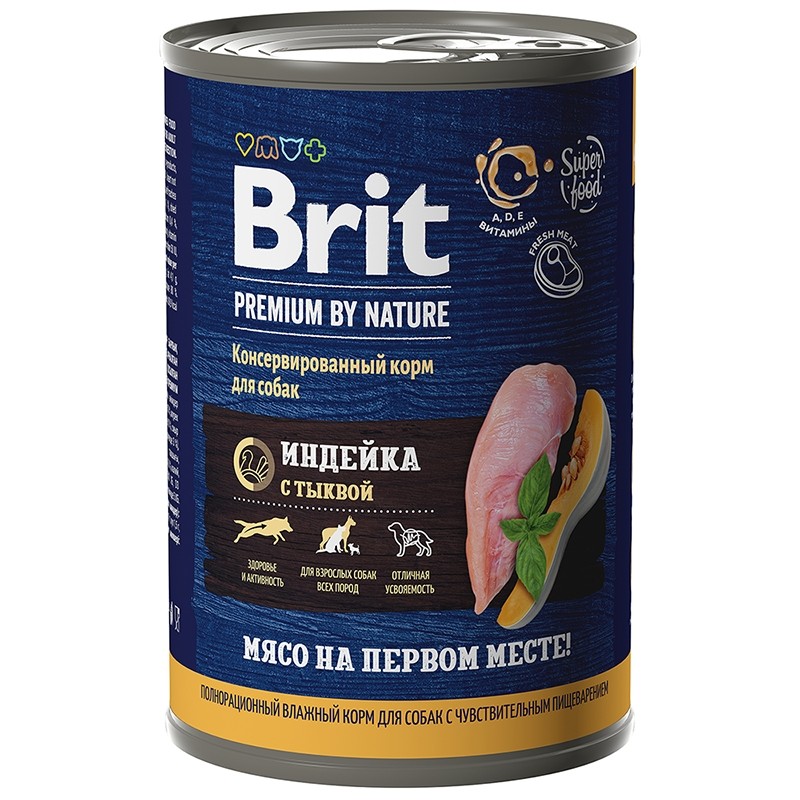 Brit Premium by Nature All Breeds Sensitive Индейка/Тыква консервы для собак 410 г