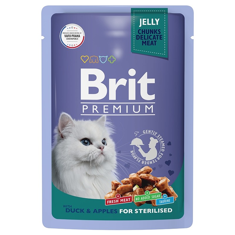Brit Premium Sterilised Утка/Яблоко в желе пауч для кошек 85 г
