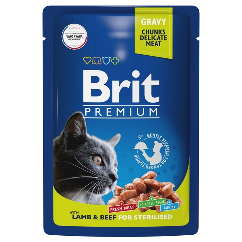 Brit Premium Sterilised Ягнёнок/Говядина в соусе пауч для кошек 85 г