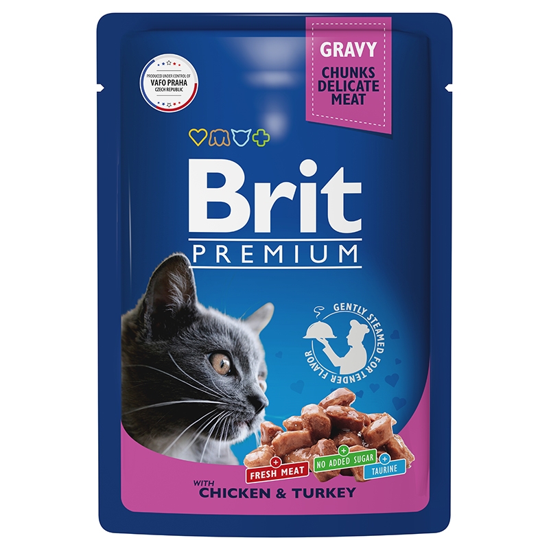 Brit Premium Цыпленок и индейка пауч для кошек 85 г