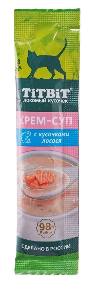 Крем-суп TitBit с кусочками лосося для кошек 10 г 1