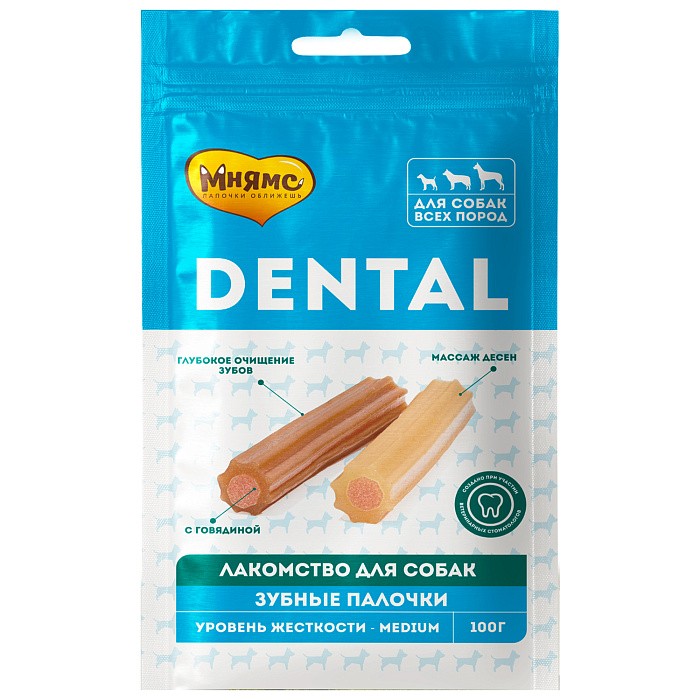 Лакомство Мнямс Dental Зубные палочки с говядиной для собак 100 г