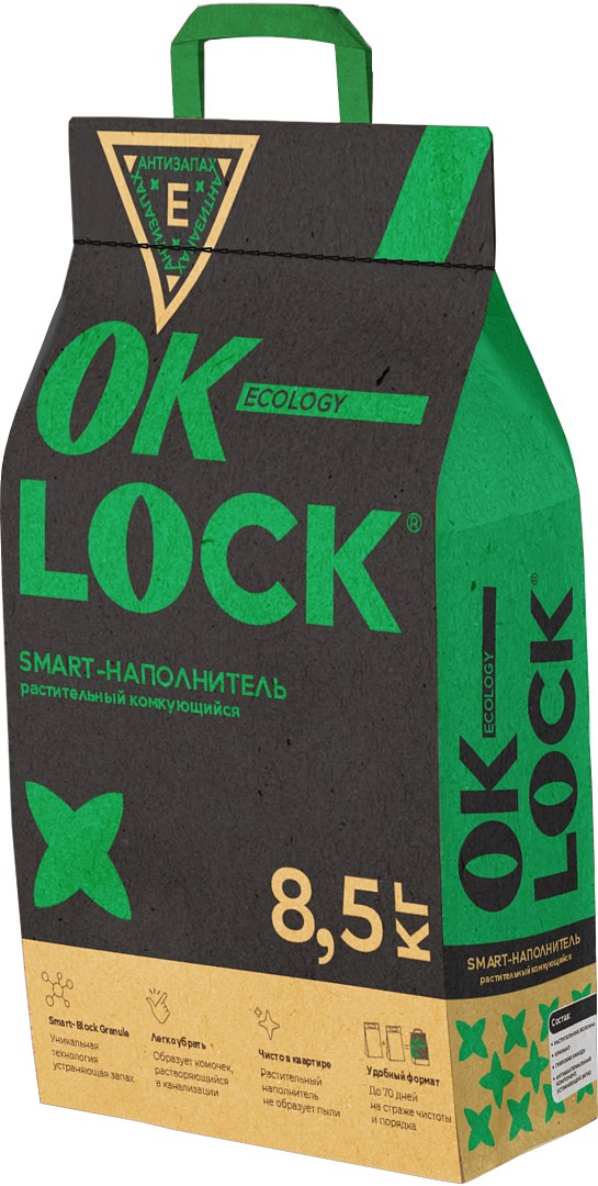 Наполнитель растительный Ok-Lock комкующийся для кошек 8,5 кг