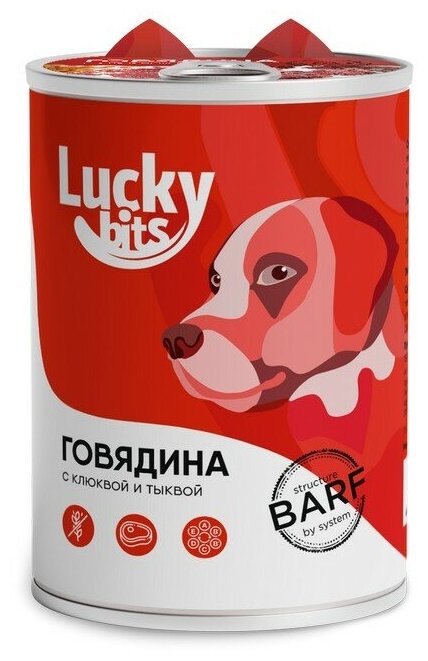 Lucky bits Говядина/Клюква/Тыква консерва для собак 400 г