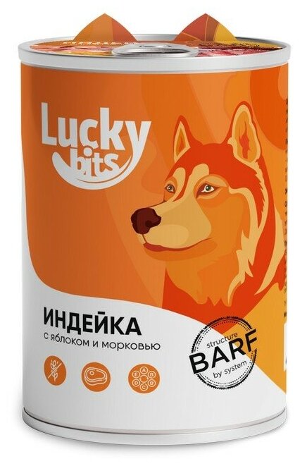 Lucky bits Индейка/Яблоко/Морковь консерва для собак 400 г