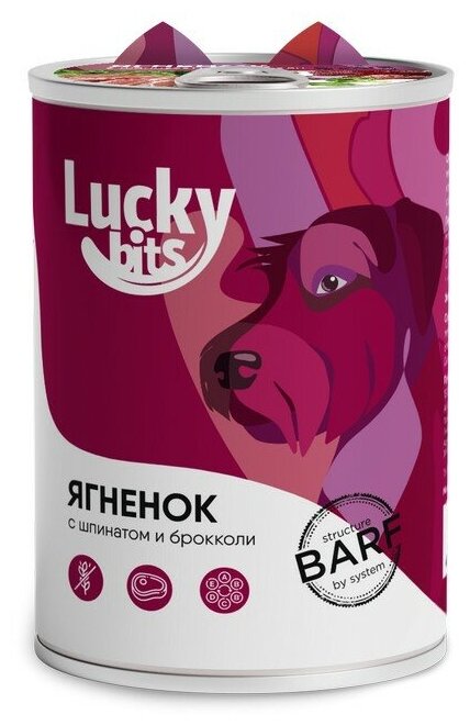 Lucky bits Ягненок/Брокколи/Шпинат консерва для собак 400 г