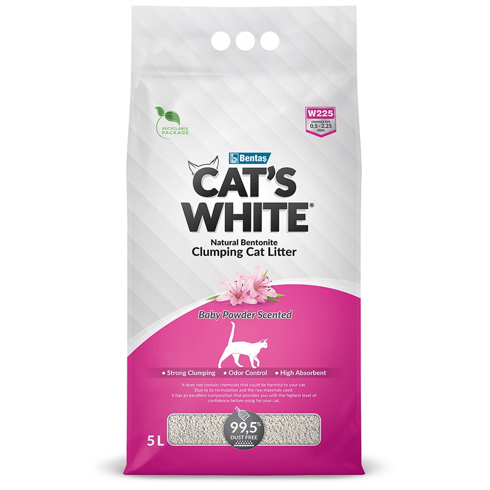 Наполнитель Cat's White Baby Powder комкующийся с ароматом детской присыпки для кошек 5 л 1