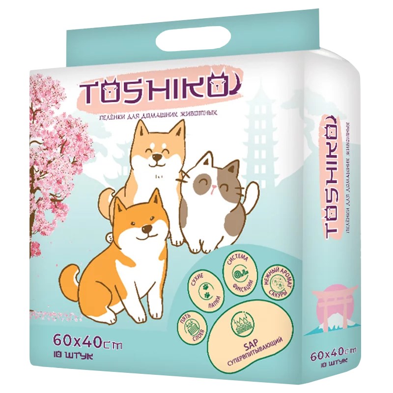 Пеленки Toshiko впитывающие одноразовые с ароматом сакуры для животных 60*40 см