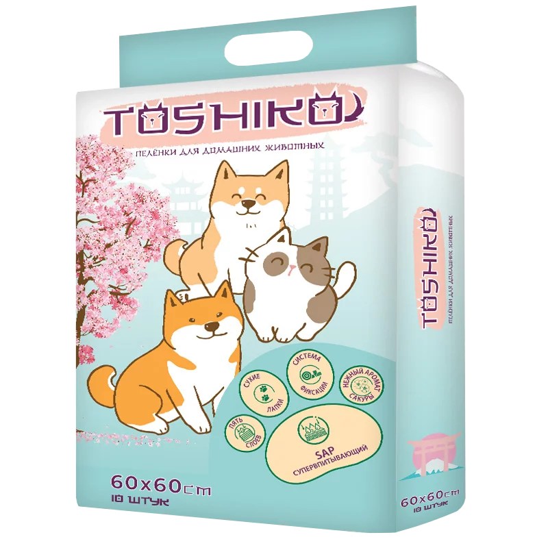 Пеленки Toshiko впитывающие одноразовые с ароматом сакуры для животных 60*60 см