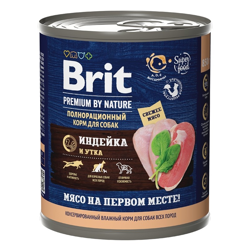 Brit Premium by Nature All Breeds Индейка/утка консервы для собак 850 г