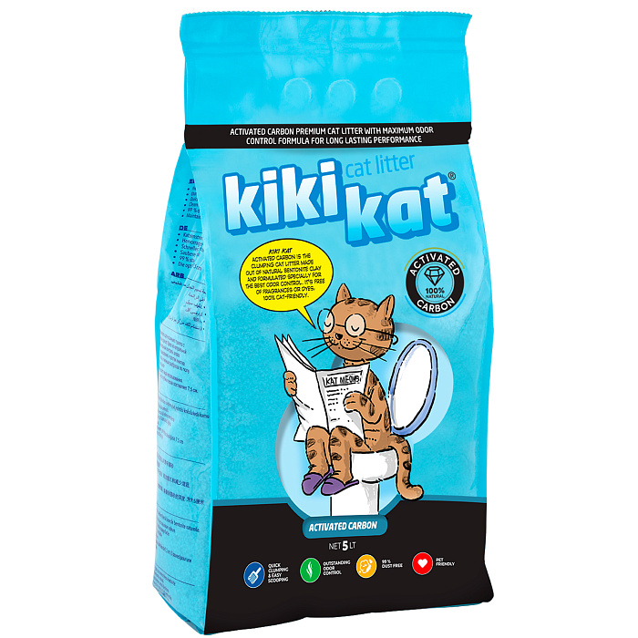 Наполнитель Kikikat комкующийся супер-белый активированный уголь для кошек