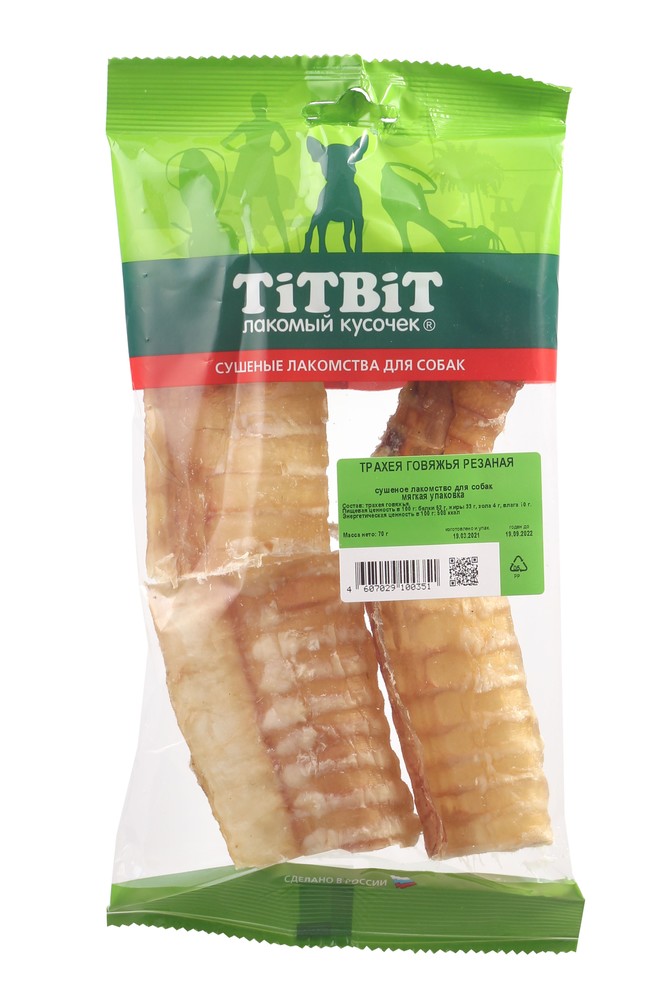 TitBit Трахея говяжья резаная мягкая упаковка для собак 70 г