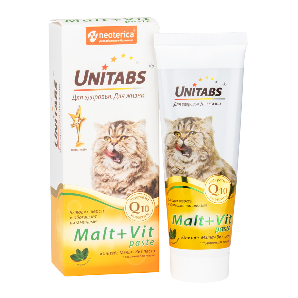 Unitabs Malt + Vit паста для выведения шерсти для кошек 120 мл 2