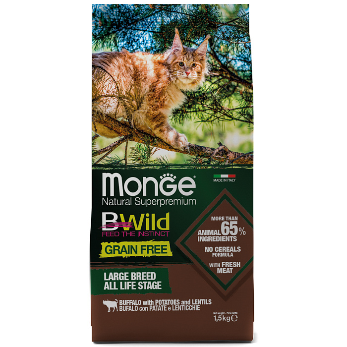 Monge BWild Cat Grain Free Буйвол для крупных кошек