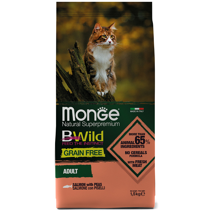 Monge BWild Cat Grain Free Лосось/Горох для кошек 1,5 кг 1