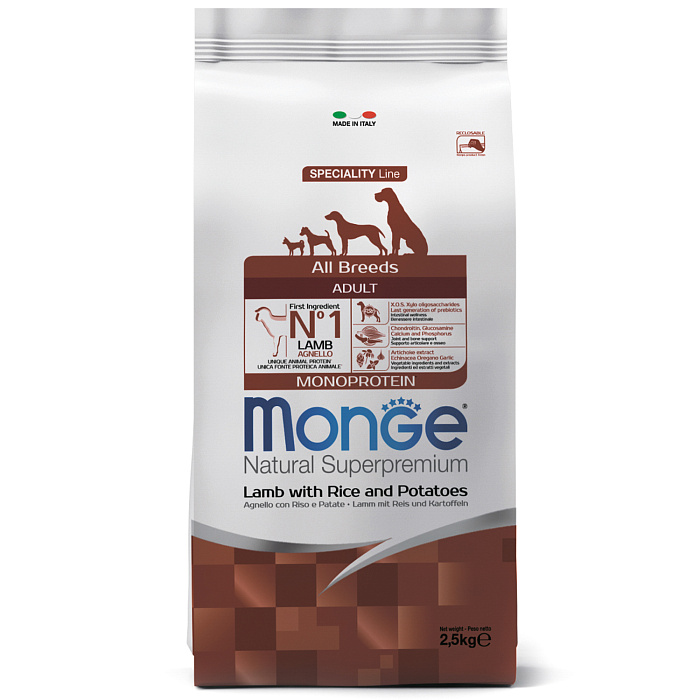 Monge Dog Speciality All Breeds Ягненок/рис для собак 2,5 кг 1