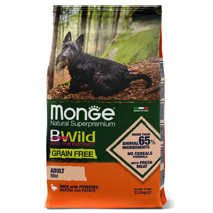 Monge Dog BWild Grain Free Mini Adult Утка/Картофель для собак 2,5 кг 1