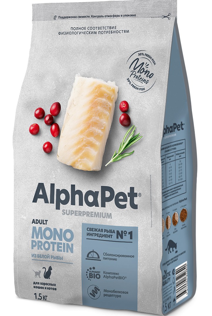 AlphaPet Monoprotein Adult Белая рыба для кошек 1