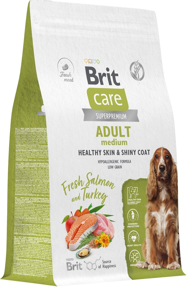 Brit Care Dog Adult Healthy Skin&Shiny Лосось/Индейка для собак средних пород 3 кг