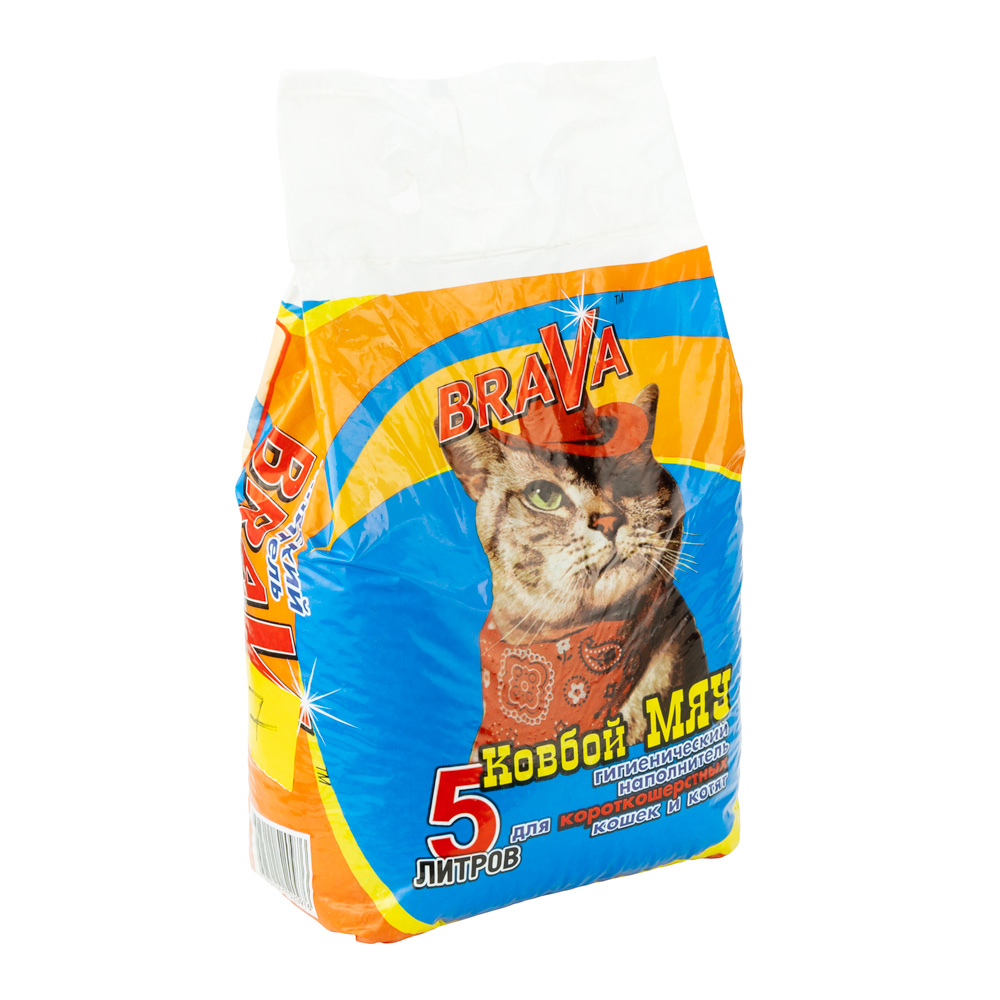 Наполнитель Brava Ковбой Мяу гигиенический для короткошерстных кошек и котят 5 л (3 кг)