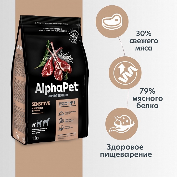 AlphaPet Sensitive Mini Ягненок/Рис для собак мелких пород 2