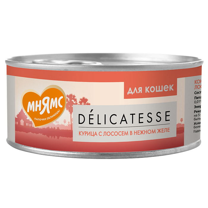 Мнямс Delicatesse Курица/лосось в нежном желе консервы для кошек 70 г