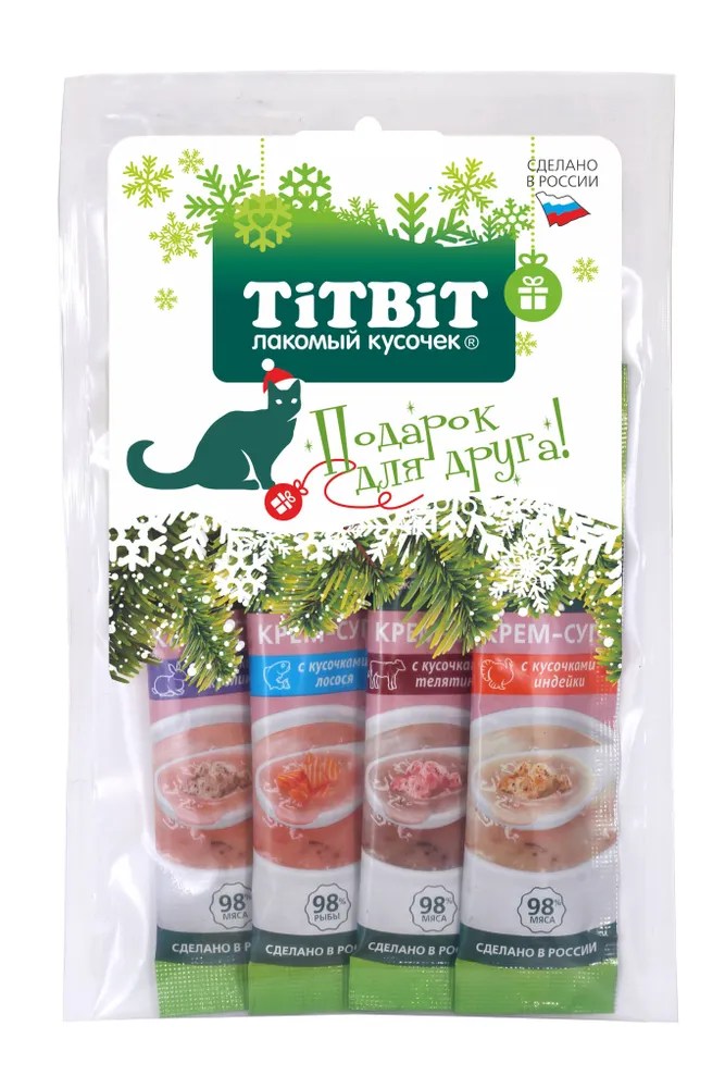 Крем-суп TitBit НГ 4 вкуса для кошек 4 шт